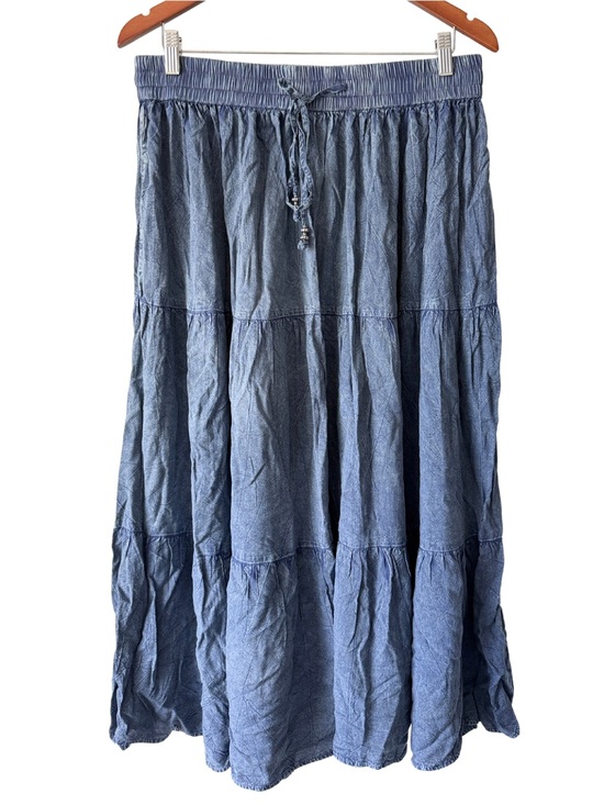 Mlle Gabrielle Dresses & Skirts - Mlle Gabrielle Blue Denim Look Tiered Midi Skirt Womens Plus Size 1X Drawstring